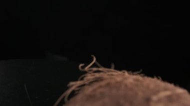 Coconut spinning on a black background, slow motion
