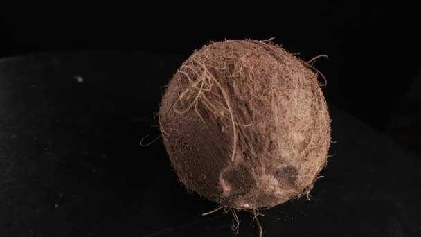 Coconut Spinning Black Background Slow Motion — Stok video