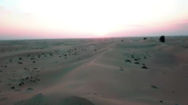 Vlucht Zandduinen Woestijn Van Dubai Bij Zonsondergang Schieten Met Drone — Stockvideo