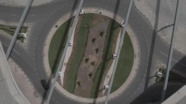 Drone, palmiye ağaçlarıyla çevrili yolda arabanın hareketini vuruyor.