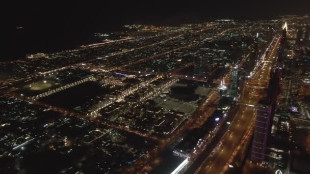 Zbor Drona Peste Noapte Străzi Iluminate Din Dubai Aeriene — Videoclip de stoc
