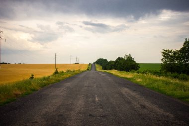 Road with a dark rainy sky.