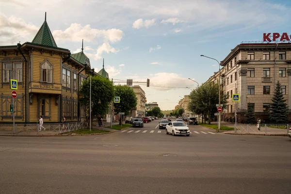 Krasnojarsk Krasnojarsk Region Juli 2021 Utsikt Över Gorkij Street Från — Stockfoto