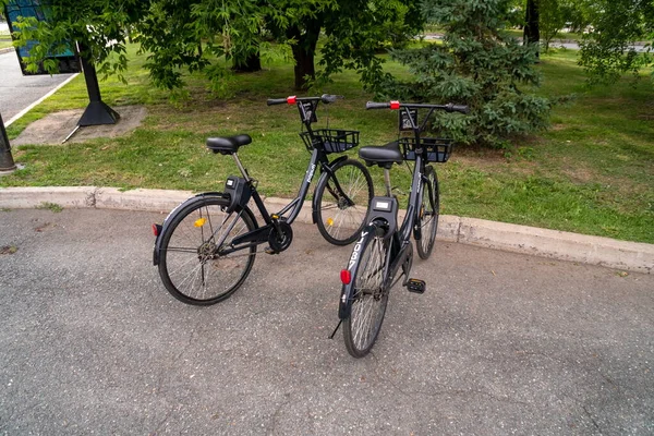 Krasnoyarsk Krasnoyarsk Region July 2021 Two Bicycles Renting Internet Application — Stock Photo, Image