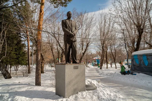 Krasnoyarsk Região Krasnoyarsk Março 2021 Monumento Escritor Soviético Maxim Gorky — Fotografia de Stock