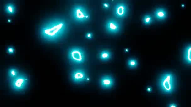 Видеофон сверху вниз движущиеся мерцающие голубые неоновые частицы — стоковое видео