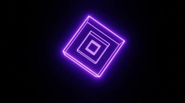 Dönen kübik döngü hareketsiz hareket neon ışıklı mor kenarlı çerçeveleri yansıtır