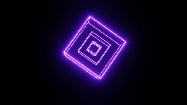 Loop seamless motion rotating cubic pulsing and reflecting frames with neon light purple edges — Stock Footage Loop seamless motion rotating cubic pulsing and reflecting frames with neon light purple edges — Stock Video