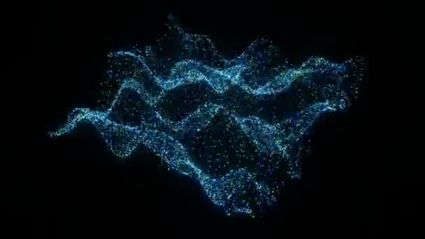 Fondo gráfico de movimiento abstracto de partículas de onda digital, azul, verde, amarillo sobre fondo negro — Vídeo de stock
