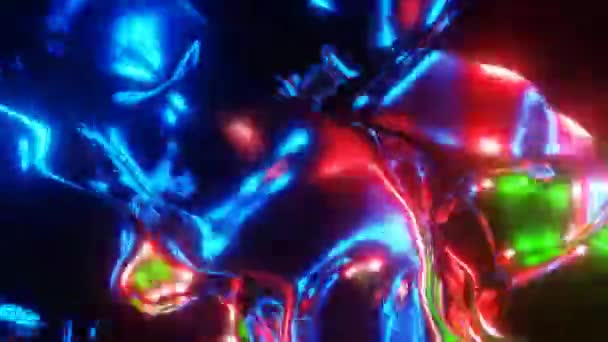 Абстрактная жидкость ртуть или жидкий металл поверхности волна течет красный, синий, зеленый фон с отражениями — стоковое видео