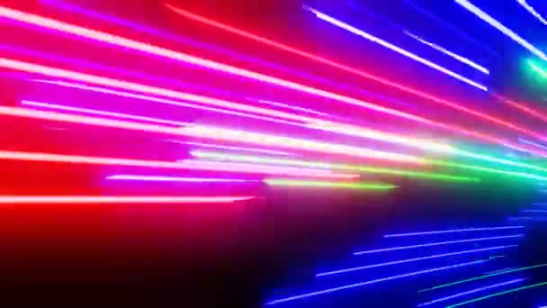 Abstract multicolored neon pulsing rays lines on black background. 3d motion graphic — Stock Video