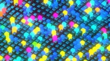 Neon mavisi, mor, pembe, sarı küplerin hareketli canlı dalga yapısı. Döngülü 3d oluşturma hareketi