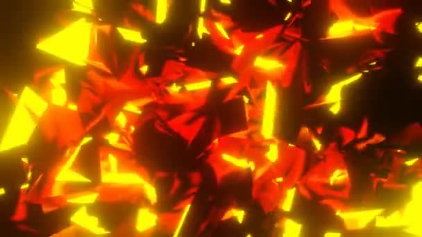 Абстрактный трехмерный фон с перемещающимися влево направо красными, желтыми и черными плоскостями многоугольника, как лава — стоковое видео