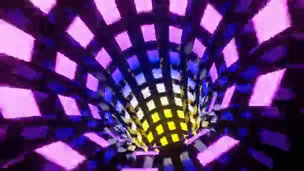 Abstraktní smyčka pozadí s animací letu v sci-fi tunelu s vícebarevnými obdélníky — Stock video