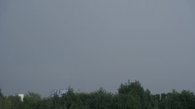 Şehir arka planında ve ormanda şimşek fırtınası