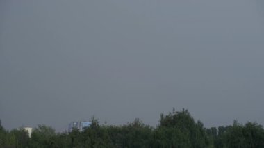 Şehir arka planında ve ormanda şimşek fırtınası
