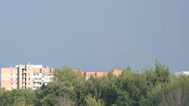 Tempesta Fulmini Sullo Sfondo Della Città Foresta — Video Stock