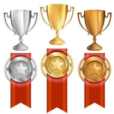 Vector Achievement Awards Set of Trophy and Ribbon Medals vector