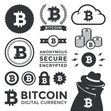 bitcoin tasarım öğeleri ve Etiketler vektör