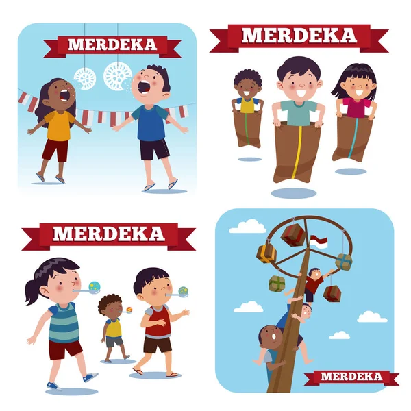 Group Indonesian Kids Conducting Competitions Which Usually Held August Marbles — Stock Vector