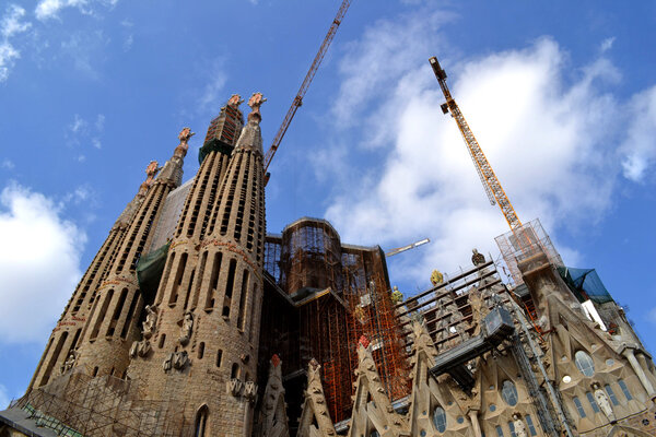 Expiatory Church of Holy Family (Sagrada Familia) by architect Gaudi, building is begun in 1882, Barcelona, Spain.