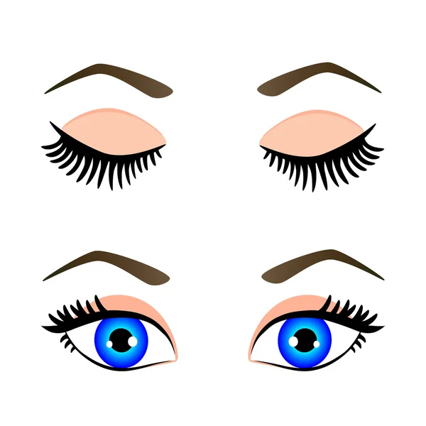 Silhouette des yeux bleus et sourcils ouverts et fermés, illustration vectorielle — Image vectorielle