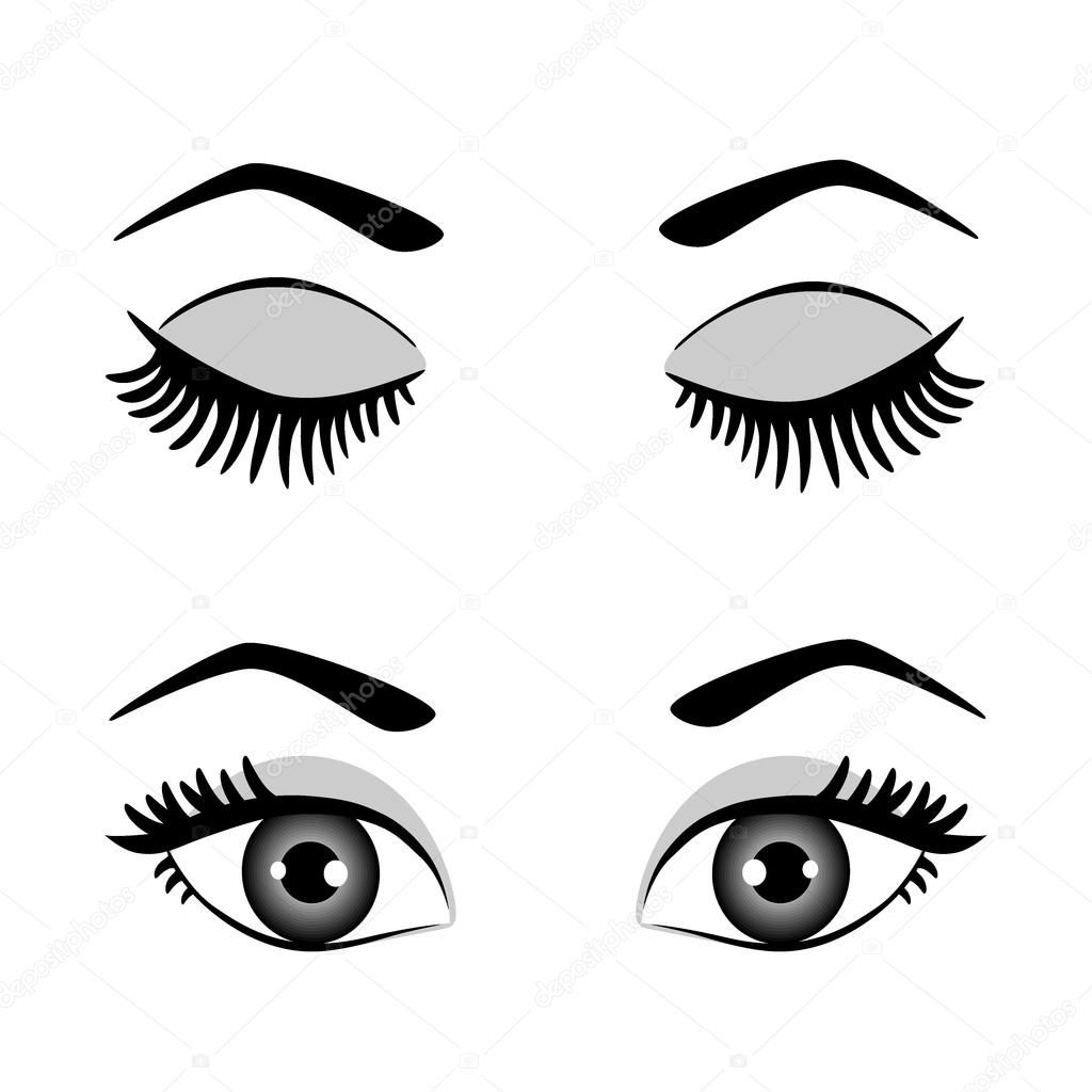 Silhouette of eyes and eyebrow open and closed, black-white vector illustration