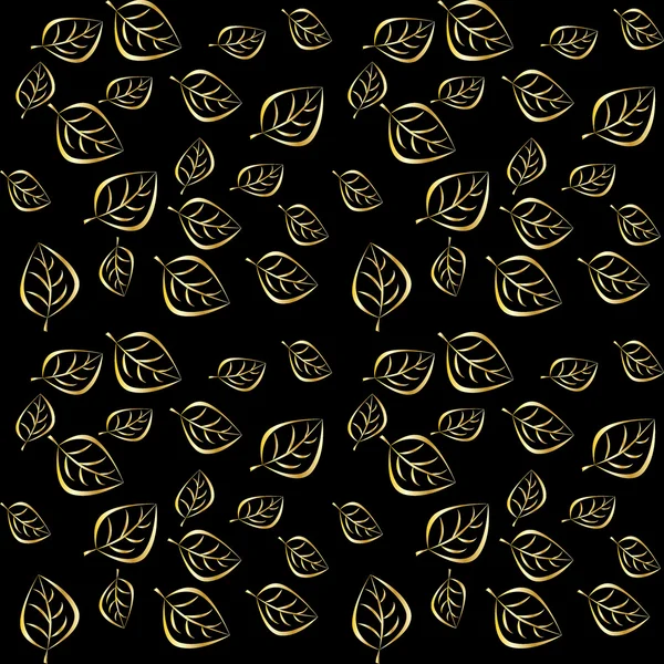 Sömlös bakgrund mönster golden leafs falla svart bakgrund — Stock vektor