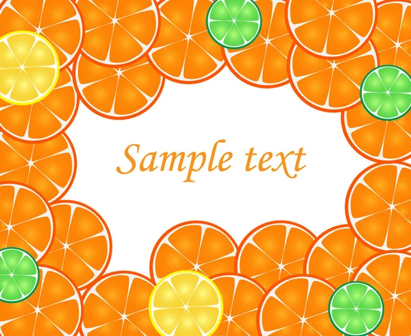 Rodajas de naranja, limón, lima sobre un fondo blanco con un espacio para tu texto — Archivo Imágenes Vectoriales