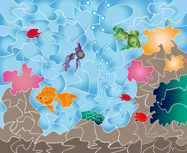 Acuario de vitrales con peces de colores — Vector de stock