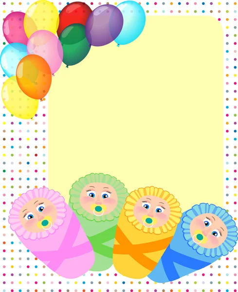 Újszülött érkezése, születésnapi kártyát, baby frame, vektoros illusztráció — Stock Vector