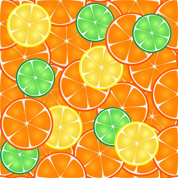 Seamless pattern of citrus, orange, lemon, lime slices — Stock Vector