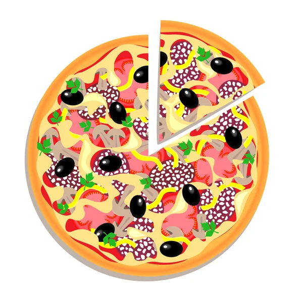 Pizza vectorial con trozos aislados sobre fondo blanco — Vector de stock