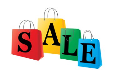 alışveriş torbaları ile word Satılık beyaz arka plan üzerinde ayarlayın.