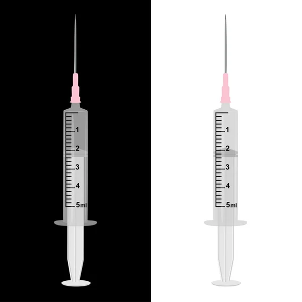 白色和黑色的背景上孤立的注射器矢量图 — 图库矢量图片