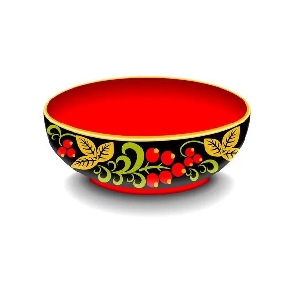 Russian Khokhloma bowl isolated on white, realistic vector illustration — Stock Vector