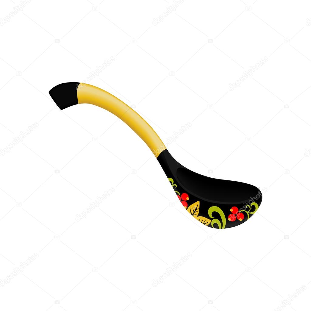 Russian Khokhloma spoon isolated on white, realistic vector illustration