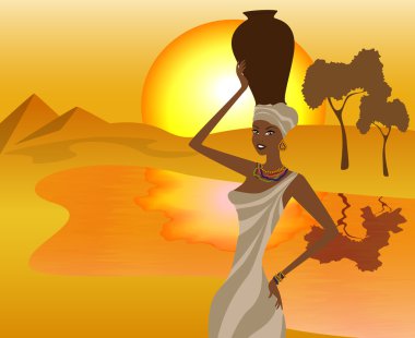 Afrikalı kız ile bir sürahi su getir, illüstrasyon vektör gider