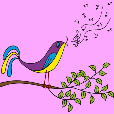 Bird on a branch singing songs, vector