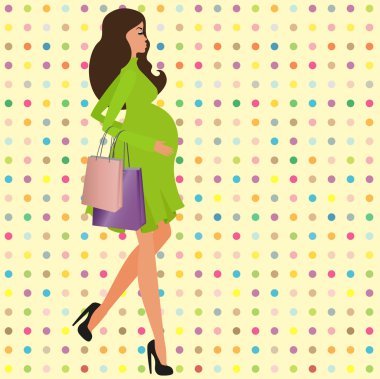 mutlu hamile kadın gelir shopping, mağaza dışında vektör çizimi