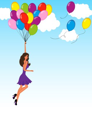 güzel kız kartpostal alan metni içeren balon üzerinde uçup vektör çizim