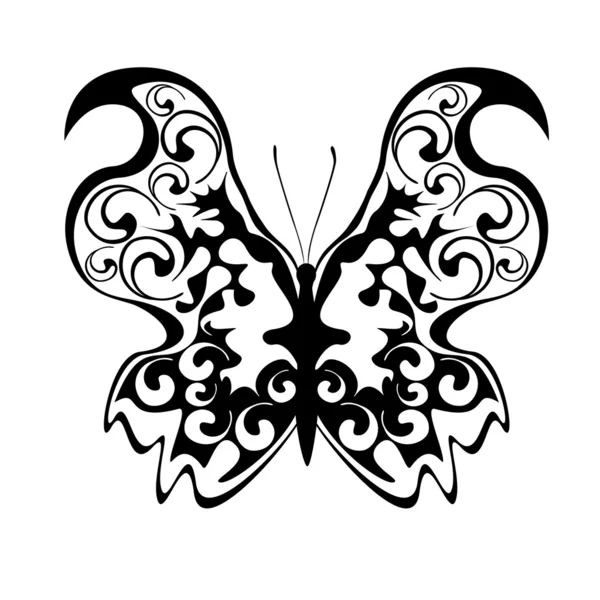 Mariposa calada negra sobre fondo blanco, vector — Vector de stock