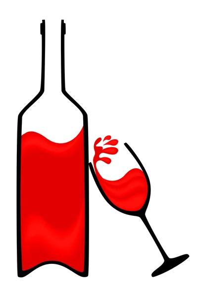 Botella de vino tinto y una copa de vino con salpicadura — Vector de stock