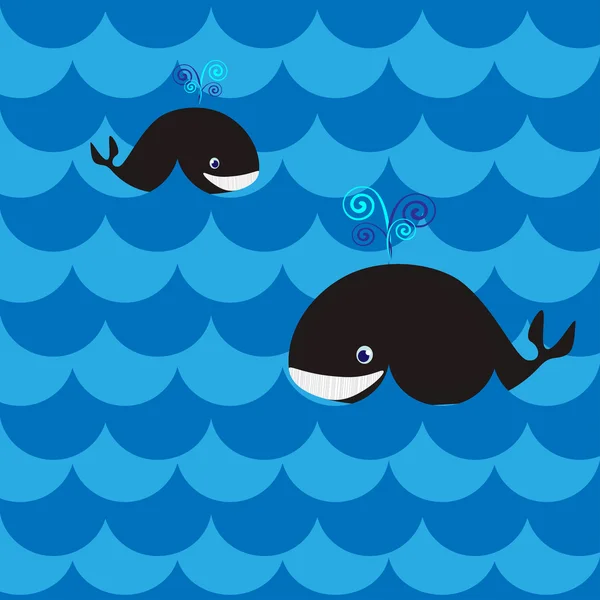 Ballena en el mar, ilustración vectorial — Vector de stock