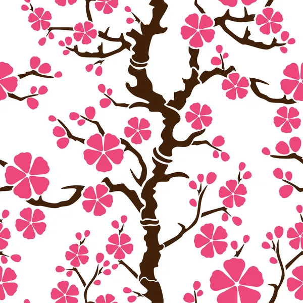 Seamless pattern with flowering branch of sakura, vector illustration — Stock Vector