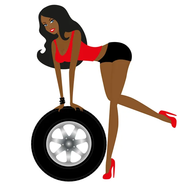 Сексуальная женщина с колесом, векторная иллюстрация — стоковый вектор