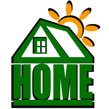 vektör simge yeşil ev ve güneş,