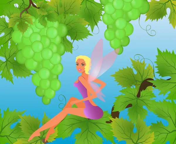 Fairytale beeld - een beetje fee en druiven — Stockvector