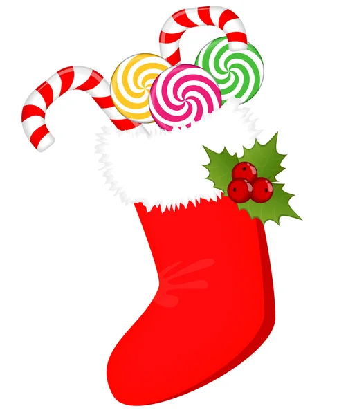 Červená vánoční ponožka s dárky, vektorové ilustrace — Stockový vektor