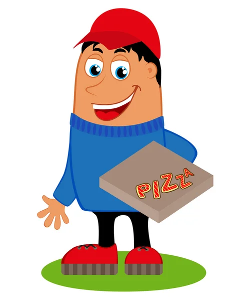 Consegna pizza con scatola pizza, vettore — Vettoriale Stock